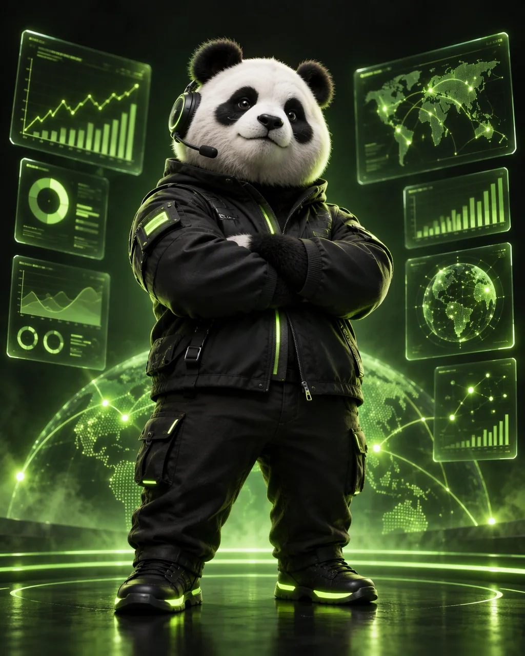 Panda Intelligence mascot surrounded by live advertising analytics